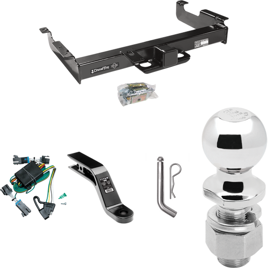 Fits 2000-2002 GMC Savana 2500 Trailer Hitch Tow PKG w/ 4-Flat Wiring Harness + Ball Mount w/ 5" Drop + Pin/Clip + 2-5/16" Ball By Draw-Tite