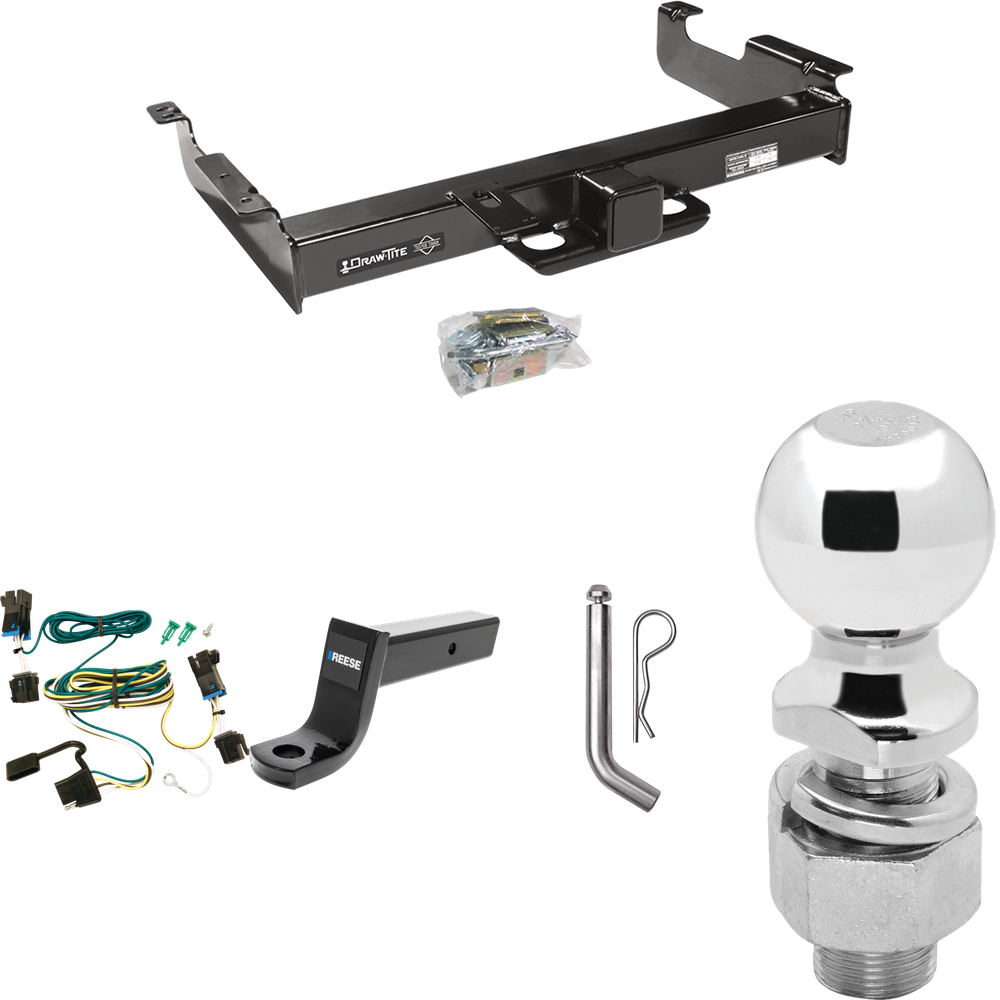 Fits 2003-2023 GMC Savana 2500 Trailer Hitch Tow PKG w/ 4-Flat Wiring Harness + Ball Mount w/ 5" Drop + Pin/Clip + 2-5/16" Ball By Draw-Tite