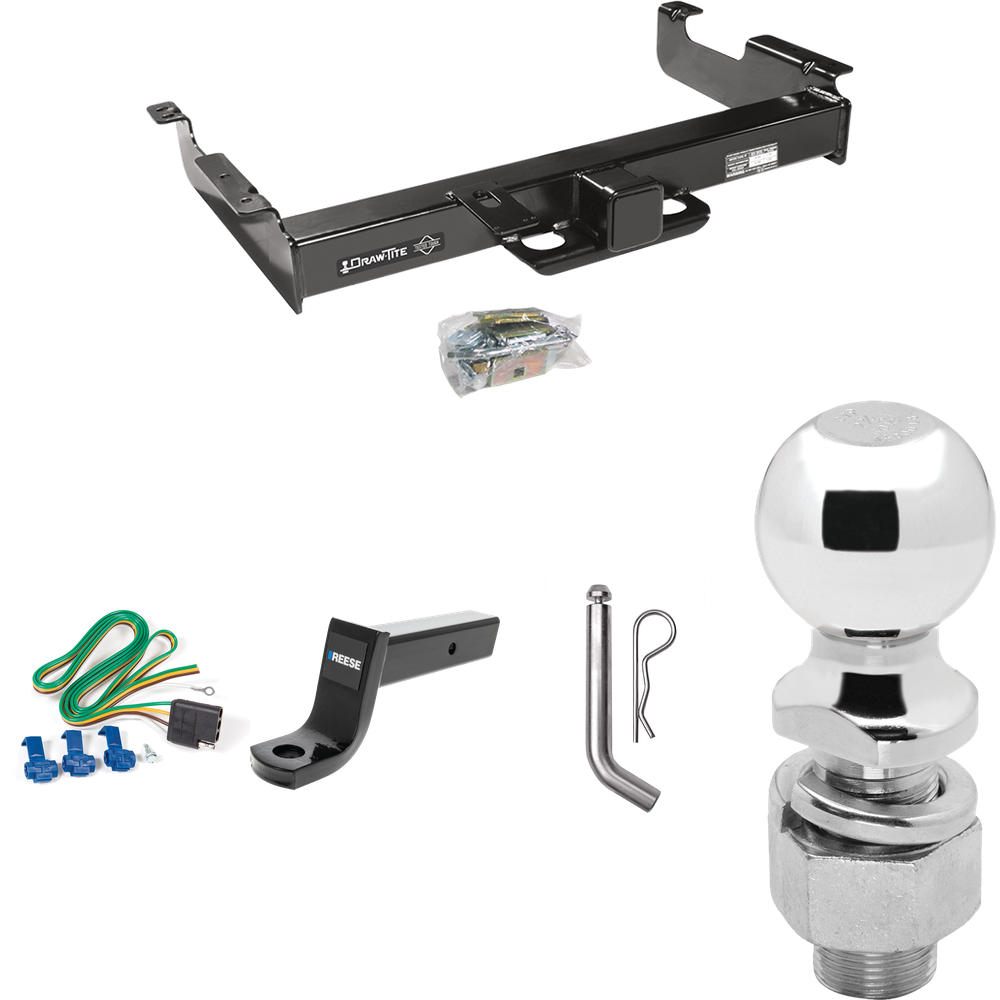 Fits 1996-1999 GMC Savana 2500 Trailer Hitch Tow PKG w/ 4-Flat Wiring Harness + Ball Mount w/ 5" Drop + Pin/Clip + 2-5/16" Ball By Draw-Tite