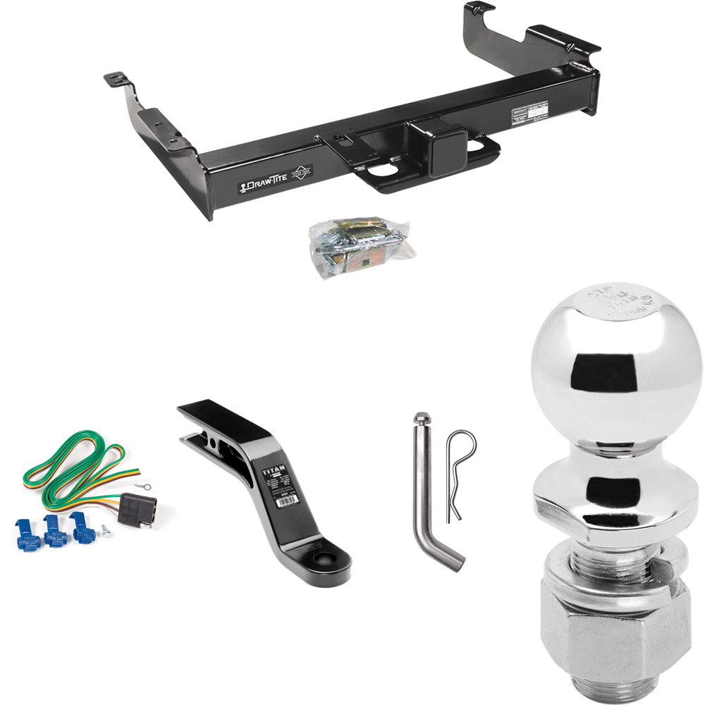 Fits 1996-1999 GMC Savana 2500 Trailer Hitch Tow PKG w/ 4-Flat Wiring Harness + Ball Mount w/ 5" Drop + Pin/Clip + 2-5/16" Ball By Draw-Tite