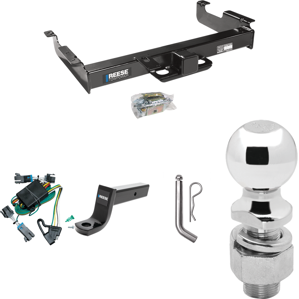 Fits 2000-2002 GMC Savana 2500 Trailer Hitch Tow PKG w/ 4-Flat Wiring Harness + Ball Mount w/ 5" Drop + Pin/Clip + 2-5/16" Ball By Reese Towpower