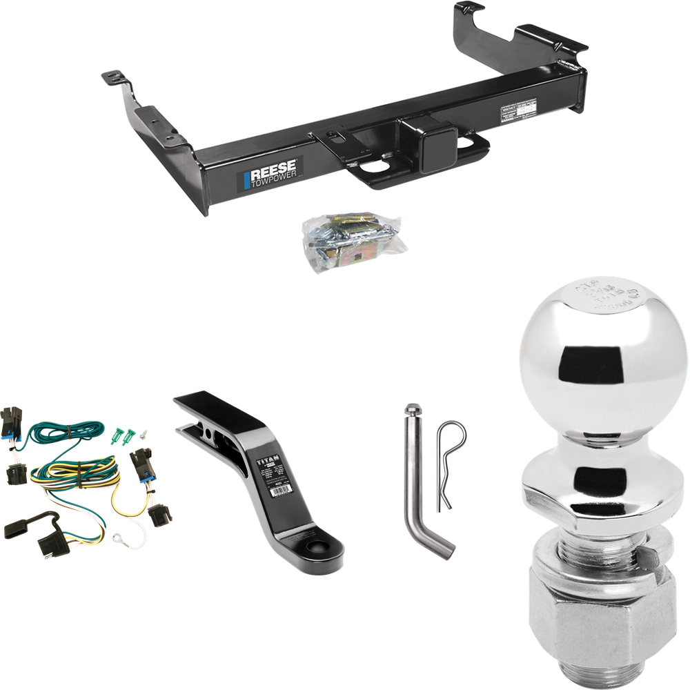 Fits 2003-2023 GMC Savana 2500 Trailer Hitch Tow PKG w/ 4-Flat Wiring Harness + Ball Mount w/ 5" Drop + Pin/Clip + 2-5/16" Ball By Reese Towpower