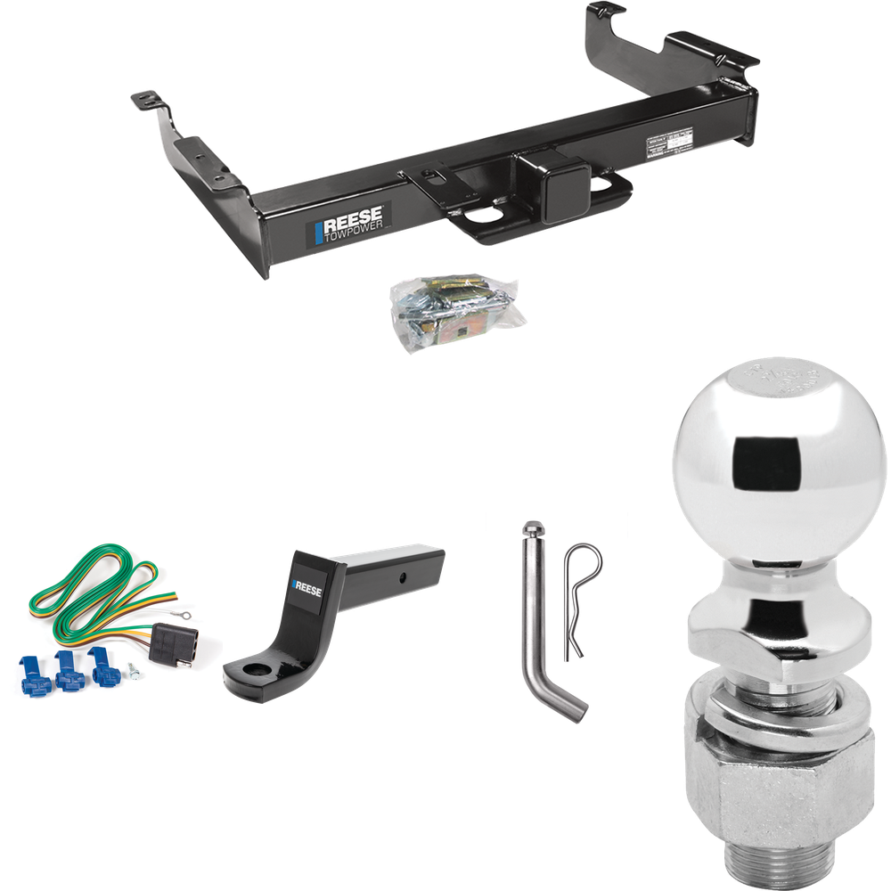 Se adapta al paquete de enganche de remolque GMC Savana 2500 1996-1999 con arnés de cableado plano de 4 + soporte de bola con caída de 5" + pasador/clip + bola de 2-5/16" de Reese Towpower