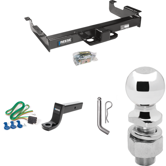 Fits 1996-1999 GMC Savana 2500 Trailer Hitch Tow PKG w/ 4-Flat Wiring Harness + Ball Mount w/ 5" Drop + Pin/Clip + 2-5/16" Ball By Reese Towpower