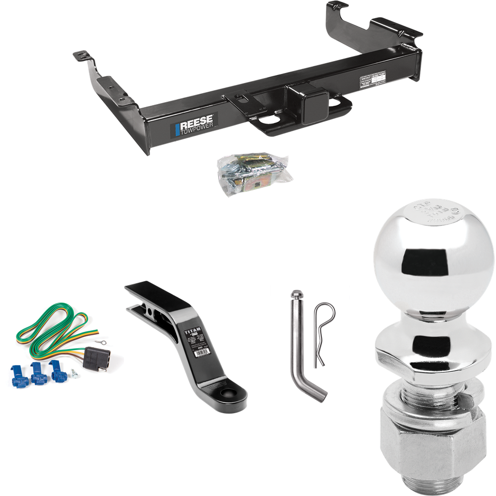 Se adapta al paquete de enganche de remolque GMC Savana 2500 1996-1999 con arnés de cableado plano de 4 + soporte de bola con caída de 5" + pasador/clip + bola de 2-5/16" de Reese Towpower