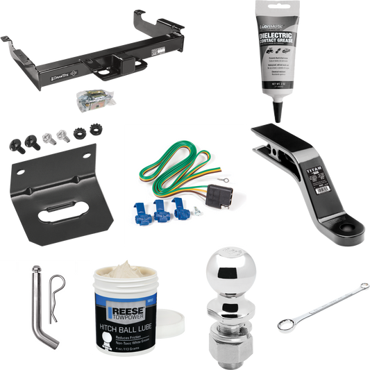 Fits 1996-1999 GMC Savana 2500 Trailer Hitch Tow PKG w/ 4-Flat Wiring Harness + Ball Mount w/ 5" Drop + Pin/Clip + 2-5/16" Ball + Wiring Bracket + Electric Grease + Ball Wrench + Ball Lube By Draw-Tite