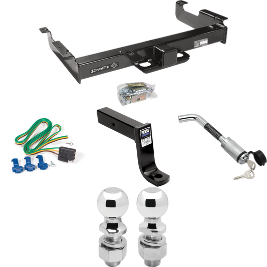 Fits 1996-1999 GMC Savana 2500 Trailer Hitch Tow PKG w/ 4-Flat Wiring Harness + Ball Mount w/ 7-3/4" Drop + Hitch Lock + 2" Ball + 2-5/16" Ball By Draw-Tite