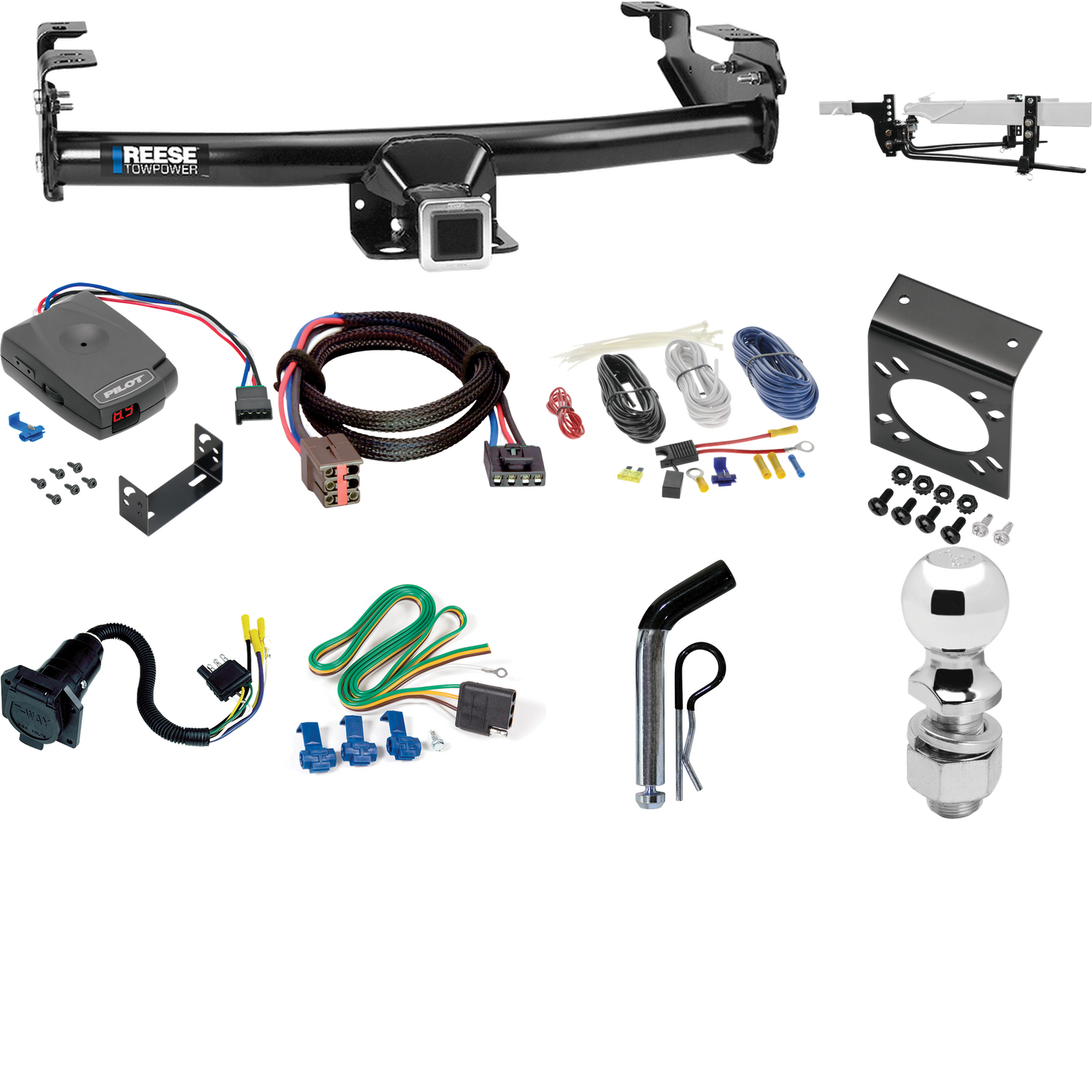 Fits 2004-2004 Ford F-150 Heritage Trailer Hitch Tow PKG w/ 8K Round Bar Weight Distribution Hitch w/ 2-5/16" Ball + 2" Ball + Pin/Clip + Pro Series Pilot Brake Control + Plug & Play BC Adapter + 7-Way RV Wiring (For Styleside Models) By Reese Towpow