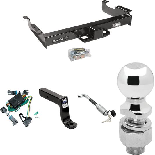 Fits 2000-2002 GMC Savana 2500 Trailer Hitch Tow PKG w/ 4-Flat Wiring Harness + Ball Mount w/ 7-3/4" Drop + Hitch Lock + 2-5/16" Ball By Draw-Tite