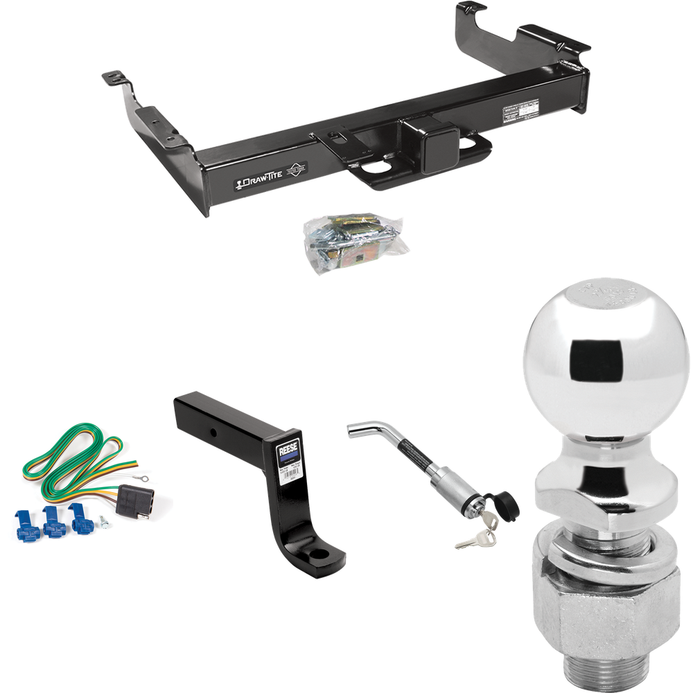 Fits 1996-1999 GMC Savana 2500 Trailer Hitch Tow PKG w/ 4-Flat Wiring Harness + Ball Mount w/ 7-3/4" Drop + Hitch Lock + 2-5/16" Ball By Draw-Tite