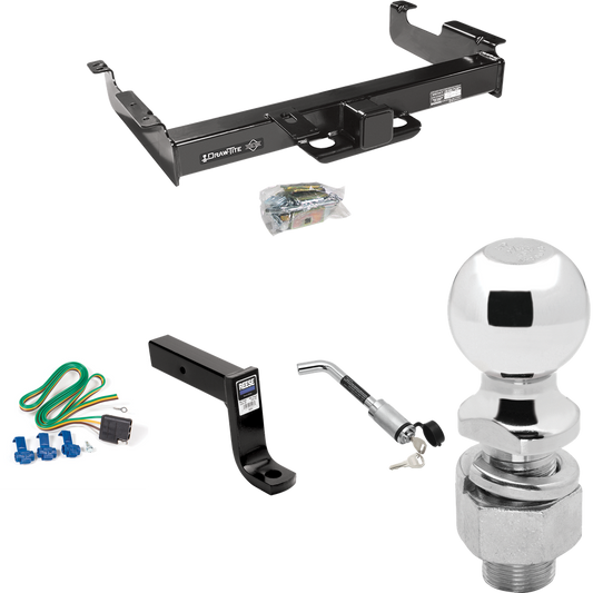 Fits 1996-1999 GMC Savana 2500 Trailer Hitch Tow PKG w/ 4-Flat Wiring Harness + Ball Mount w/ 7-3/4" Drop + Hitch Lock + 2-5/16" Ball By Draw-Tite