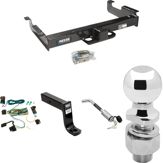 Fits 2003-2023 GMC Savana 2500 Trailer Hitch Tow PKG w/ 4-Flat Wiring Harness + Ball Mount w/ 7-3/4" Drop + Hitch Lock + 2-5/16" Ball By Reese Towpower