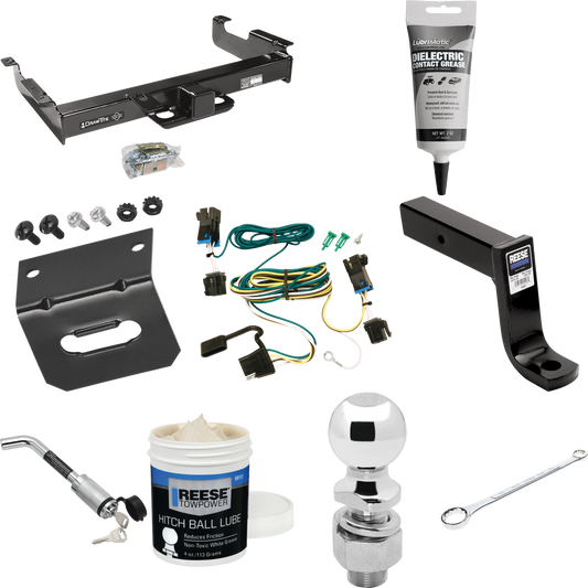 Fits 2003-2023 GMC Savana 2500 Trailer Hitch Tow PKG w/ 4-Flat Wiring Harness + Ball Mount w/ 7-3/4" Drop + Hitch Lock + 2-5/16" Ball + Wiring Bracket + Electric Grease + Ball Wrench + Ball Lube By Draw-Tite