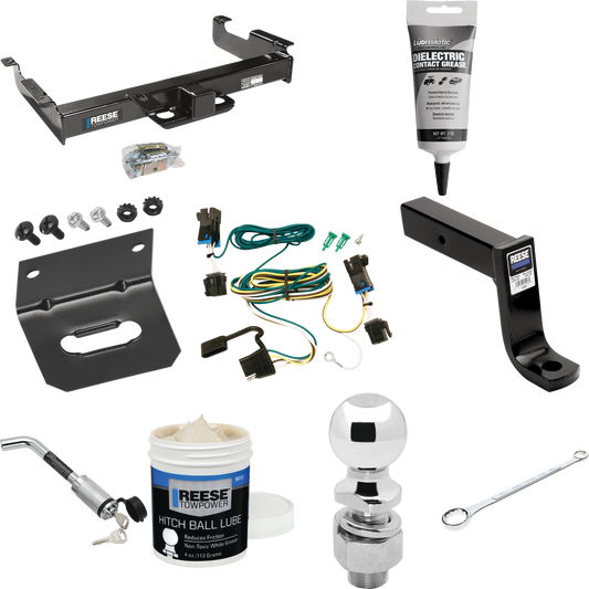 Fits 2003-2023 GMC Savana 2500 Trailer Hitch Tow PKG w/ 4-Flat Wiring Harness + Ball Mount w/ 7-3/4" Drop + Hitch Lock + 2-5/16" Ball + Wiring Bracket + Electric Grease + Ball Wrench + Ball Lube By Reese Towpower