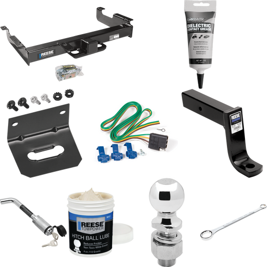 Fits 1996-1999 GMC Savana 2500 Trailer Hitch Tow PKG w/ 4-Flat Wiring Harness + Ball Mount w/ 7-3/4" Drop + Hitch Lock + 2-5/16" Ball + Wiring Bracket + Electric Grease + Ball Wrench + Ball Lube By Reese Towpower