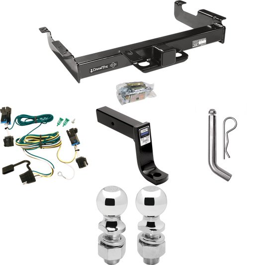 Fits 2003-2023 GMC Savana 2500 Trailer Hitch Tow PKG w/ 4-Flat Wiring Harness + Ball Mount w/ 7-3/4" Drop + Pin/Clip + 2" Ball + 2-5/16" Ball By Draw-Tite