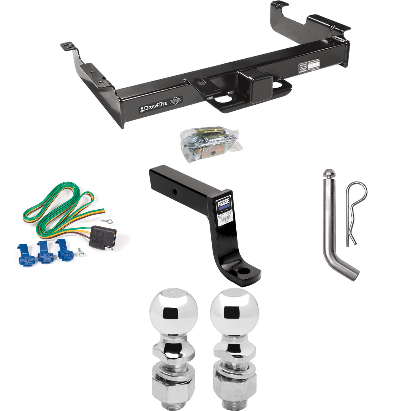 Se adapta al paquete de enganche de remolque GMC Savana 2500 1996-1999 con arnés de cableado plano de 4 + soporte de bola con caída de 7-3/4" + pasador/clip + bola de 2" + bola de 2-5/16" de Draw-Tite