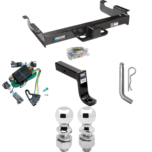 Fits 2000-2002 GMC Savana 2500 Trailer Hitch Tow PKG w/ 4-Flat Wiring Harness + Ball Mount w/ 7-3/4" Drop + Pin/Clip + 2" Ball + 2-5/16" Ball By Reese Towpower