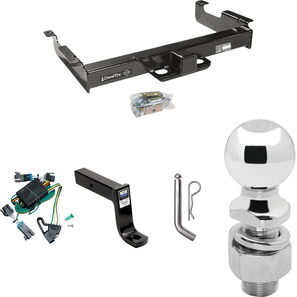 Fits 2000-2002 GMC Savana 2500 Trailer Hitch Tow PKG w/ 4-Flat Wiring Harness + Ball Mount w/ 7-3/4" Drop + Pin/Clip + 2-5/16" Ball By Draw-Tite