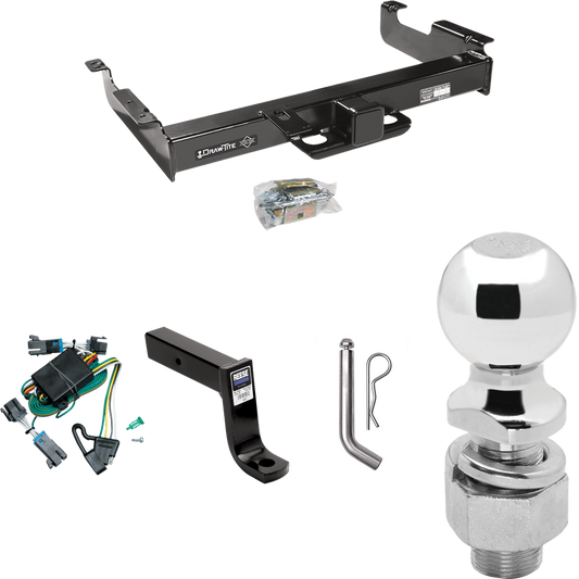 Fits 2000-2002 GMC Savana 2500 Trailer Hitch Tow PKG w/ 4-Flat Wiring Harness + Ball Mount w/ 7-3/4" Drop + Pin/Clip + 2-5/16" Ball By Draw-Tite