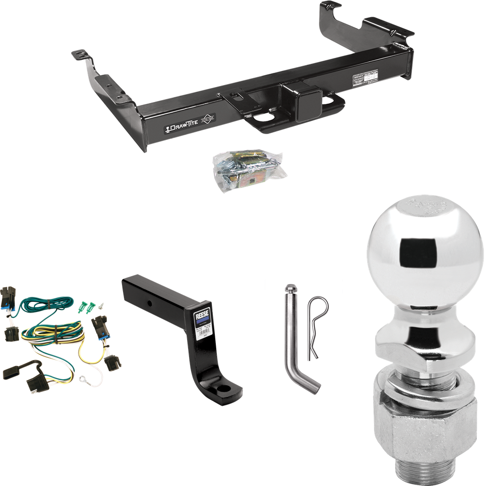 Fits 2003-2023 GMC Savana 2500 Trailer Hitch Tow PKG w/ 4-Flat Wiring Harness + Ball Mount w/ 7-3/4" Drop + Pin/Clip + 2-5/16" Ball By Draw-Tite