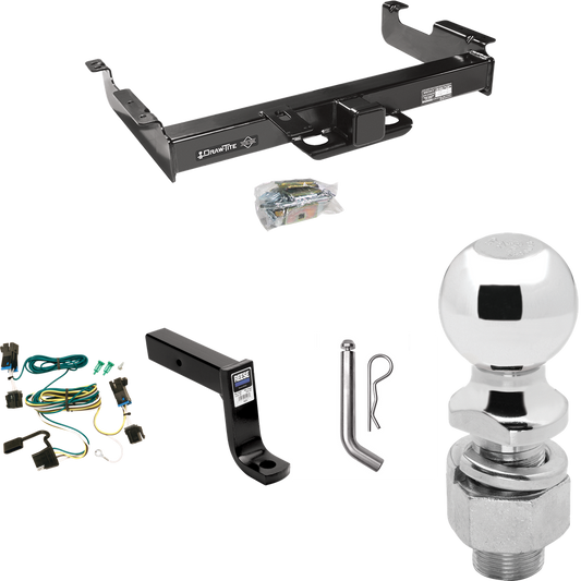 Fits 2003-2023 GMC Savana 2500 Trailer Hitch Tow PKG w/ 4-Flat Wiring Harness + Ball Mount w/ 7-3/4" Drop + Pin/Clip + 2-5/16" Ball By Draw-Tite