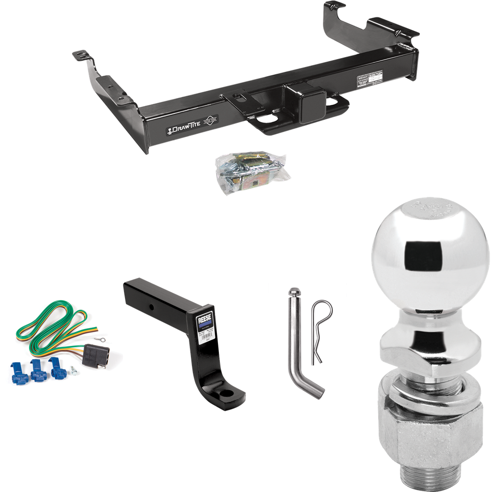 Fits 1996-1999 GMC Savana 2500 Trailer Hitch Tow PKG w/ 4-Flat Wiring Harness + Ball Mount w/ 7-3/4" Drop + Pin/Clip + 2-5/16" Ball By Draw-Tite