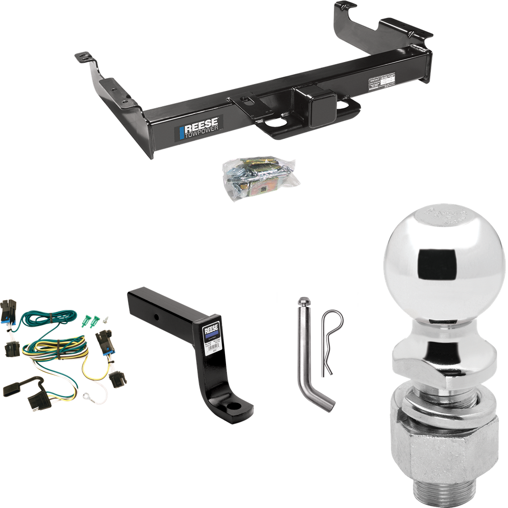 Fits 2003-2023 GMC Savana 2500 Trailer Hitch Tow PKG w/ 4-Flat Wiring Harness + Ball Mount w/ 7-3/4" Drop + Pin/Clip + 2-5/16" Ball By Reese Towpower