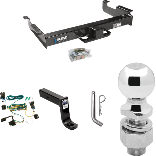 Fits 2003-2023 GMC Savana 2500 Trailer Hitch Tow PKG w/ 4-Flat Wiring Harness + Ball Mount w/ 7-3/4" Drop + Pin/Clip + 2-5/16" Ball By Reese Towpower