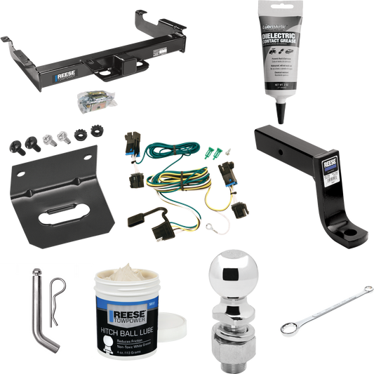 Fits 2003-2023 GMC Savana 2500 Trailer Hitch Tow PKG w/ 4-Flat Wiring Harness + Ball Mount w/ 7-3/4" Drop + Pin/Clip + 2-5/16" Ball + Wiring Bracket + Electric Grease + Ball Wrench + Ball Lube By Reese Towpower