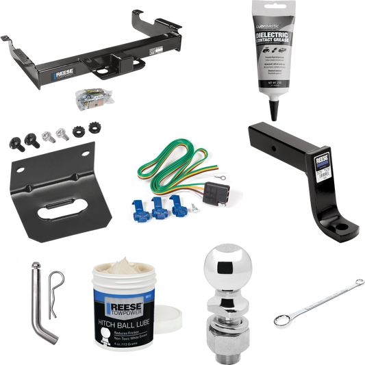 Fits 1996-1999 GMC Savana 2500 Trailer Hitch Tow PKG w/ 4-Flat Wiring Harness + Ball Mount w/ 7-3/4" Drop + Pin/Clip + 2-5/16" Ball + Wiring Bracket + Electric Grease + Ball Wrench + Ball Lube By Reese Towpower