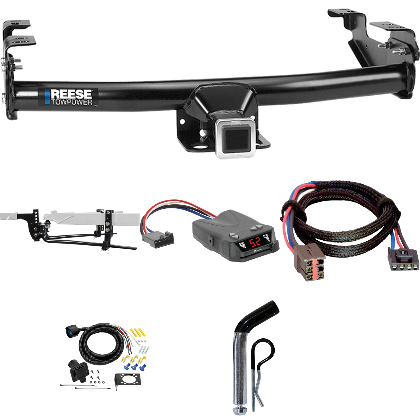 Fits 1997-1997 Ford F-350 Trailer Hitch Tow PKG w/ 8K Round Bar Weight Distribution Hitch w/ 2-5/16" Ball + Pin/Clip + Tekonsha Brakeman IV Brake Control + Plug & Play BC Adapter + 7-Way RV Wiring (For Heavy Duty Models) By Reese Towpower