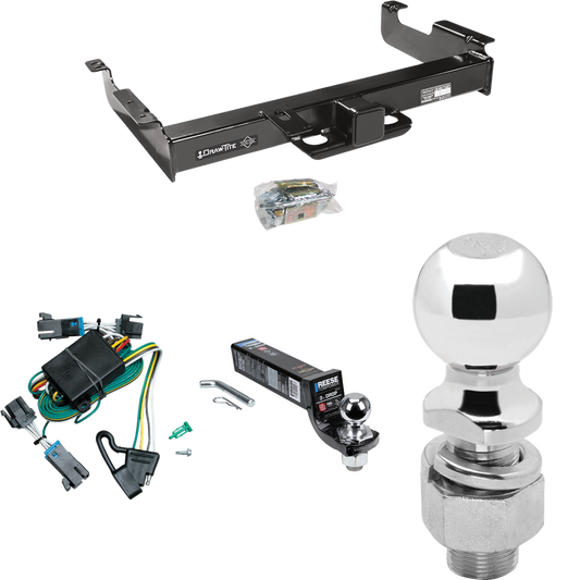 Fits 2000-2002 Chevrolet Express 2500 Trailer Hitch Tow PKG w/ 4-Flat Wiring Harness + Interlock Ball Mount Starter Kit 3" Drop w/ 2" Ball + 2-5/16" Ball By Draw-Tite