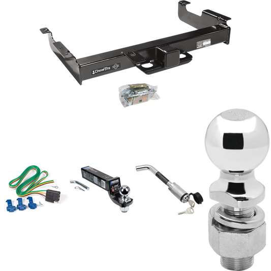 Fits 1996-1999 GMC Savana 2500 Trailer Hitch Tow PKG w/ 4-Flat Wiring Harness + Interlock Ball Mount Starter Kit 3" Drop w/ 2" Ball + Hitch Lock + 2-5/16" Ball + Hitch Lock By Draw-Tite