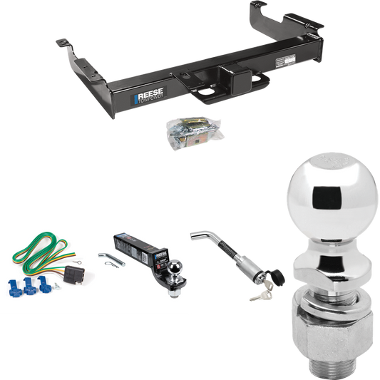 Fits 1996-1999 GMC Savana 2500 Trailer Hitch Tow PKG w/ 4-Flat Wiring Harness + Interlock Ball Mount Starter Kit 3" Drop w/ 2" Ball + Hitch Lock + 2-5/16" Ball + Hitch Lock By Reese Towpower