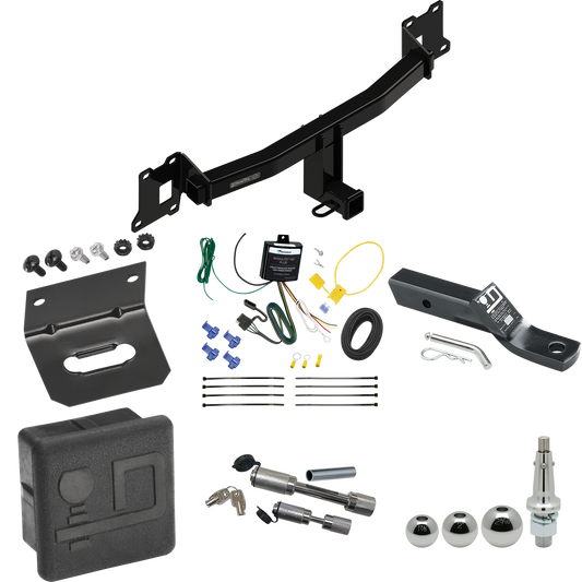 Fits 2020-2021 Land Rover Range Rover Evoque Trailer Hitch Tow PKG w/ 4-Flat Wiring + Ball Mount w/ 2" Drop + Interchangeable Ball 1-7/8" & 2" & 2-5/16" + Wiring Bracket + Dual Hitch & Coupler Locks + Hitch Cover By Draw-Tite