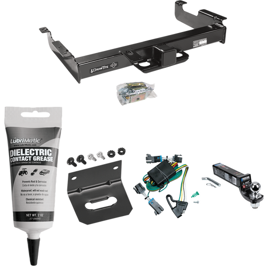 Fits 2000-2002 Chevrolet Express 2500 Trailer Hitch Tow PKG w/ 4-Flat Wiring Harness + Interlock Ball Mount Starter Kit 3" Drop w/ 2" Ball + Wiring Bracket + Electric Grease By Draw-Tite