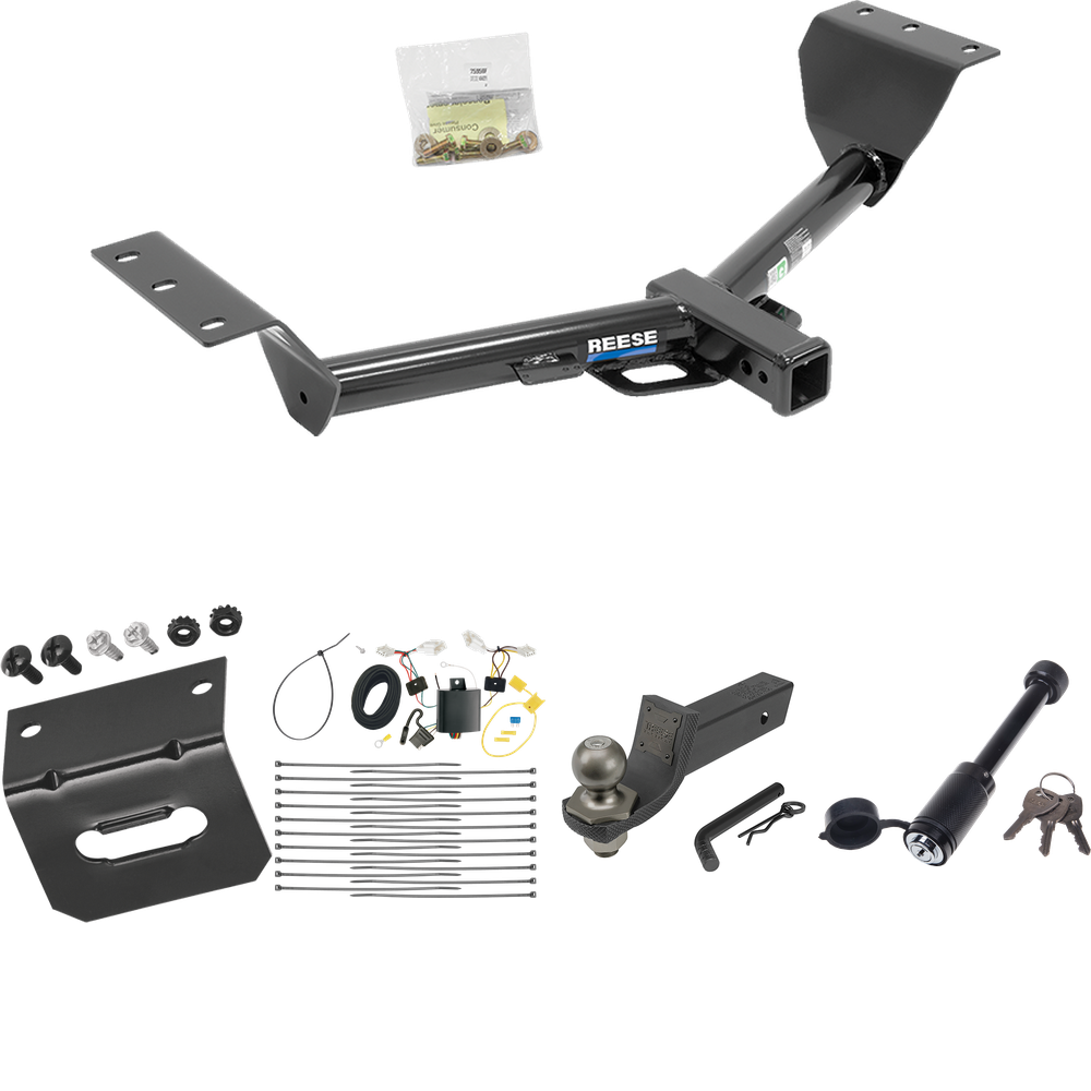 Se adapta al paquete de enganche de remolque Lexus NX200t 2015-2017 con 4 cables planos + kit de inicio táctico de enclavamiento con caída de 2" y bola de 2" + bloqueo táctico de hueso de perro + soporte de cableado de Reese Towpower