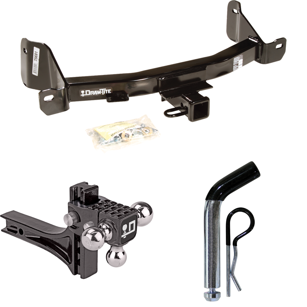 Fits 2009-2014 Ford F-150 Trailer Hitch Tow PKG w/ Adjustable Drop Rise Triple Ball Ball Mount 1-7/8" & 2" & 2-5/16" Trailer Balls + Pin/Clip By Draw-Tite