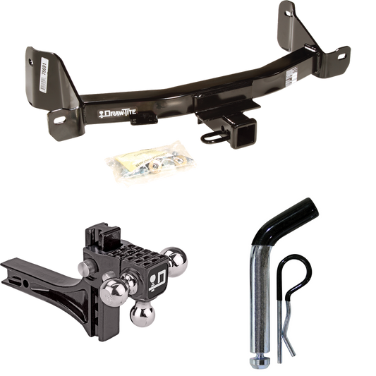 Fits 2009-2014 Ford F-150 Trailer Hitch Tow PKG w/ Adjustable Drop Rise Triple Ball Ball Mount 1-7/8" & 2" & 2-5/16" Trailer Balls + Pin/Clip By Draw-Tite