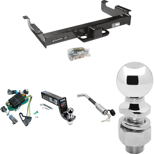 Fits 2000-2002 GMC Savana 3500 Trailer Hitch Tow PKG w/ 4-Flat Wiring Harness + Interlock Ball Mount Starter Kit 5" Drop w/ 2" Ball + Hitch Lock + 2-5/16" Ball + Hitch Lock By Draw-Tite