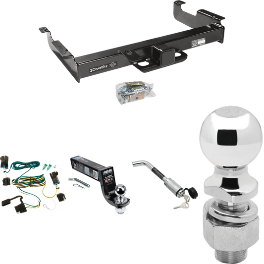 Fits 2003-2023 Chevrolet Express 2500 Trailer Hitch Tow PKG w/ 4-Flat Wiring Harness + Interlock Ball Mount Starter Kit 5" Drop w/ 2" Ball + Hitch Lock + 2-5/16" Ball + Hitch Lock By Draw-Tite