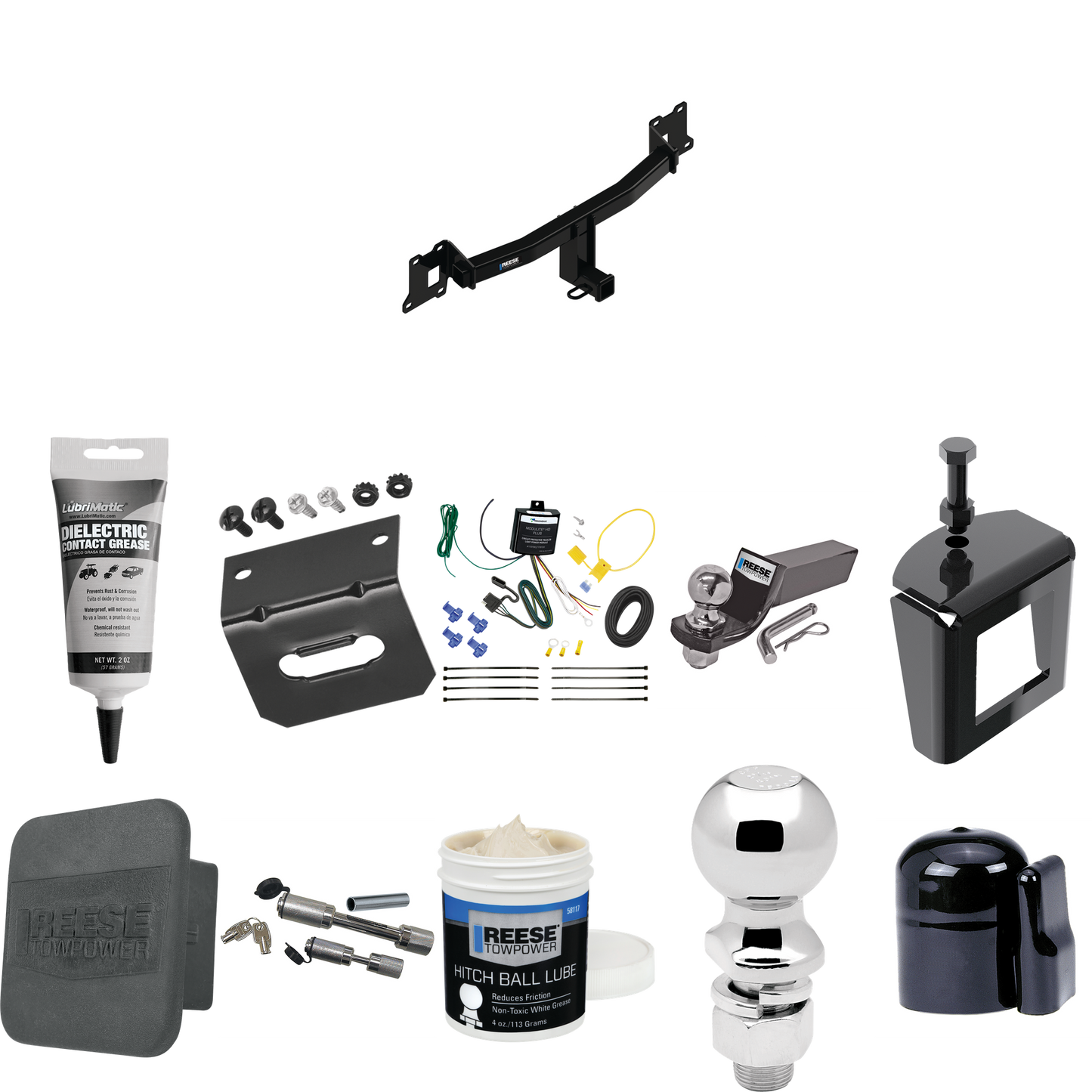 Fits 2020-2021 Land Rover Range Rover Evoque Trailer Hitch Tow PKG w/ 4-Flat Wiring + Starter Kit Ball Mount w/ 2" Drop & 2" Ball + 2-5/16" Ball + Wiring Bracket + Dual Hitch & Coupler Locks + Hitch Cover + Wiring Tester + Ball Lube +Electric Grease