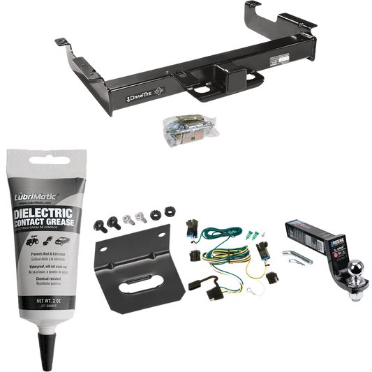 Fits 2003-2023 Chevrolet Express 3500 Trailer Hitch Tow PKG w/ 4-Flat Wiring Harness + Interlock Ball Mount Starter Kit 5" Drop w/ 2" Ball + Wiring Bracket + Electric Grease By Draw-Tite