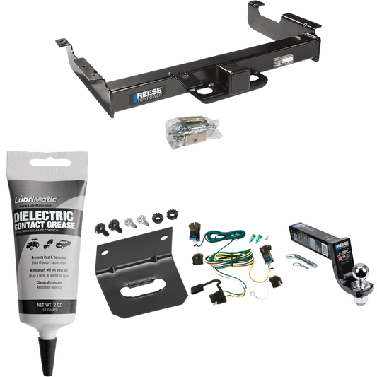 Fits 2003-2023 GMC Savana 2500 Trailer Hitch Tow PKG w/ 4-Flat Wiring Harness + Interlock Ball Mount Starter Kit 5" Drop w/ 2" Ball + Wiring Bracket + Electric Grease By Reese Towpower