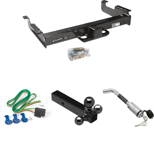 Fits 1996-1999 Chevrolet Express 3500 Trailer Hitch Tow PKG w/ 4-Flat Wiring Harness + Triple Ball Ball Mount 1-7/8" & 2" & 2-5/16" Trailer Balls + Hitch Lock By Draw-Tite