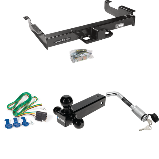 Fits 1996-1999 Chevrolet Express 3500 Trailer Hitch Tow PKG w/ 4-Flat Wiring Harness + Triple Ball Ball Mount 1-7/8" & 2" & 2-5/16" Trailer Balls + Hitch Lock By Draw-Tite