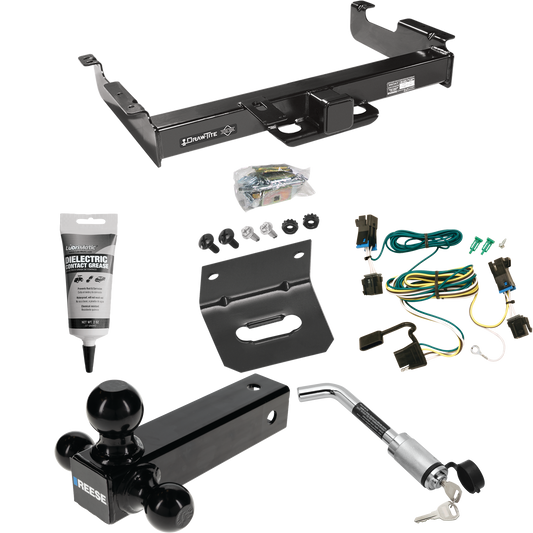 Fits 2003-2023 GMC Savana 2500 Trailer Hitch Tow PKG w/ 4-Flat Wiring Harness + Triple Ball Ball Mount 1-7/8" & 2" & 2-5/16" Trailer Balls + Hitch Lock + Wiring Bracket + Electric Grease By Draw-Tite