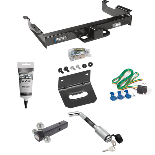 Fits 1996-1999 GMC Savana 2500 Trailer Hitch Tow PKG w/ 4-Flat Wiring Harness + Triple Ball Ball Mount 1-7/8" & 2" & 2-5/16" Trailer Balls + Hitch Lock + Wiring Bracket + Electric Grease By Reese Towpower