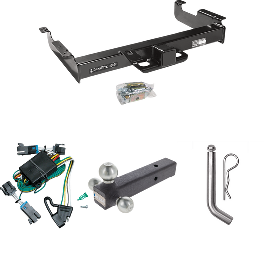 Fits 2000-2002 GMC Savana 3500 Trailer Hitch Tow PKG w/ 4-Flat Wiring Harness + Triple Ball Ball Mount 1-7/8" & 2" & 2-5/16" Trailer Balls + Pin/Clip By Draw-Tite